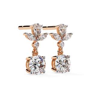 Boucles d'oreilles en diamant de laboratoire, taille marquise CVD, or massif 14 carats, diamants remplis d'or, style romantique, boucles d'oreilles pendantes, pour mariage - Product Image 1