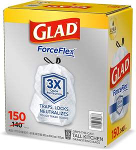 Sacs poubelle Glad Forceflex Tall Kitchen, 13 gallons, en plastique épais, transparent, biodégradable, recyclable, avec cordon de serrage, anti-odeurs (150 - Product Image 5