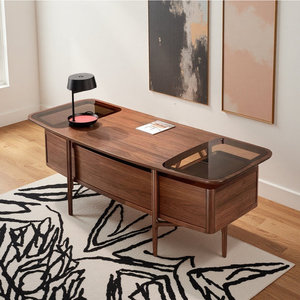 Dark Brown Solid Wood Rectangle Computer <b>Desk</b> with Spacious Natural-Grain Surface Stable Design 1-Year Warranty - Product Image 1