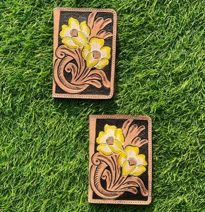 Cartera de mujer de cuero tallado a mano, cartera única con estampado de flores, tarjetero, accesorios para pasaporte, novedad - Product Image 2
