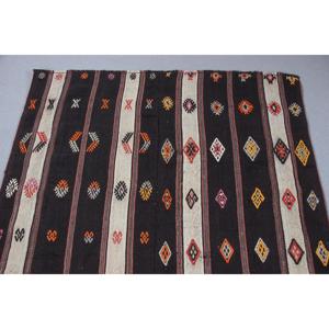 Vintage Kilim <b>Rug</b> 4,4x9 ft, <b>Black</b> Red Abstract Wool Turkish <b>Rug</b> - Product Image 5