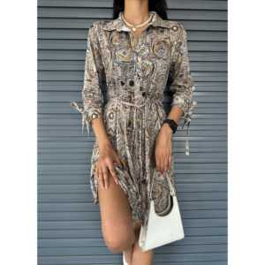 Vestido Casual con Botones y Detalle de Encaje, Cuello Camisero con Patrón de Chal, Cintura Natural - Product Image 3