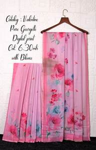 Saris en soie Georgette Pallu à impression numérique traditionnelle avec chemisier - Product Image 3