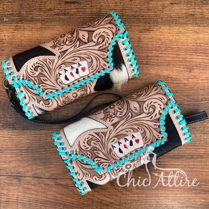 กระเป๋าคลัทช์หนังวัวสำหรับงานออกแบบกระเป๋าเงินใบเล็กใส่บัตรหนังแท้สีเทอร์ควอยซ์แนววินเทจ - Product Image 1