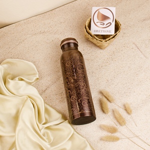 Bouteille de verre en cuivre pur 100% fabriquée à la main avec couvercle pour boire directement pour le camping des adultes - Product Image 3