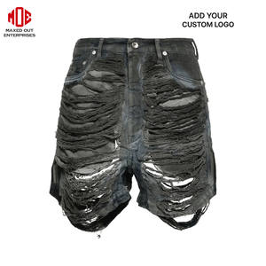 Short en jean déchiré en détresse extrême pour hommes Streetwear personnalisé Jorts déchiquetés Grunge détruit ourlet brut été Hip Hop mode - Product Image 2