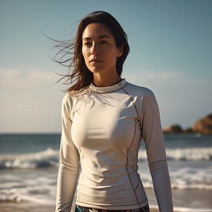 Camisa de playa de natación de compresión atlética para mujer 100% poliéster cuello redondo Rash Guard Top sublimación transpirable - Product Image 6