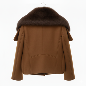 Veste d'hiver réversible en laine d'oie pour femme Mocha, col à pompons en fourrure, coupe-vent, imperméable, respirante, séchage rapide - Product Image 2