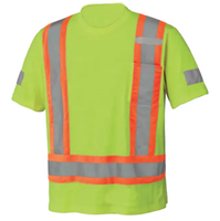 T-shirt de travail haute visibilité pour homme, 100% coton teint en fil fluorescent, manches courtes, double bande réfléchissante, séchage rapide