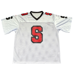 Maillot de football en maille blanche avec grand numéro rouge garniture noire col en V chemise de sport respirante à manches courtes pour l'entraînement des hommes - Product Image 6