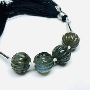 Suministro al por mayor de labradorita de fuego tallada cuentas en forma de melón cuentas de calabaza cuentas de piedras preciosas hebra - Product Image 2