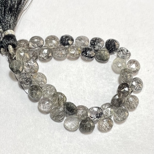 Cuentas de Briolette en forma de corazón facetadas de rutilo negro de 7MM al por mayor, cuentas de piedras preciosas calibradas para tiendas minoristas - Product Image 1