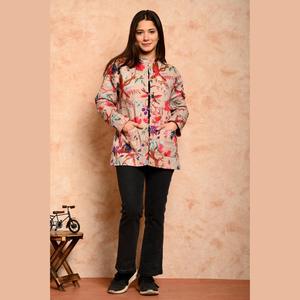 Veste matelassée réversible pour femme, imprimé floral, coton, coque en cuir, patchwork personnalisé, broderie, grande taille - pour l'automne et le printemps - Product Image 1