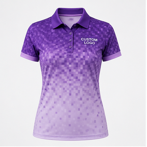 เสื้อโปโลผู้หญิงสีม่วงลาเวนเดอร์ไล่เฉดแบบพิกเซล แห้งเร็ว ระบายอากาศได้ดี แขนสั้น สำหรับกีฬากอล์ฟ รุ่น WPS-0784 - Product Image 1