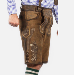 Customized Latest High Quality Bavarian <b>Shorts</b> in Fresh Goat Suede Genuine <b>Leather</b> Lederhosen for <b>Men</b> - Product Image 6