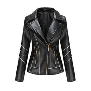 Chaqueta de cuero de otoño para mujer Chaquetas de mujer de cuero de color marrón con cremallera de manga larga - Product Image 4