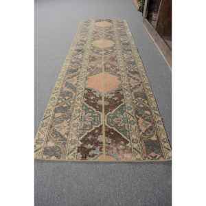 Alfombra de lana turca Vintage de 21x72 pies, tejido plano de retazos beige y marrón para decoraciones de sala de estar con respaldo de látex - Product Image 2