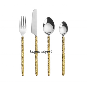 Juego de cubiertos con mango de Latón chapado en oro, tenedores pulidos con espejo de acero inoxidable, cucharas y cuchillos para fiestas - Product Image 6