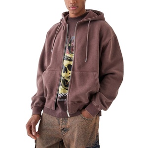 Sudadera con Capucha Extra Grande para Hombre, con Logotipo Personalizado, Lavado Ácido, Decoloración al Sol, Cierre de Cremallera, Estilo Urbano, Gruesa, 100% Algodón, Hombros Caídos - Product Image 1