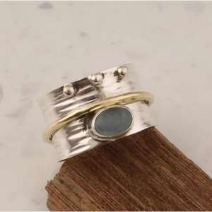 Spinner aguamarina azul piedra preciosa anillo 925 joyería de plata esterlina para mujeres niñas fiesta boda desgaste a granel joyería al por mayor - Product Image 2