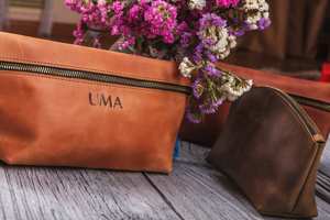 Pochette à maquillage vintage en cuir, faite à la main, étui à cosmétiques, sac à cosmétiques de haute qualité, imperméable, avec poignée, fermeture éclair, LCB-0066 - Product Image 2