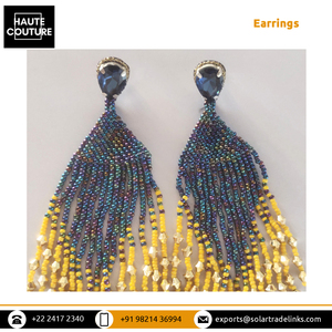Pendientes de borla con adorno de pavo real azul hechos a mano 100%, pendientes de moda para mujer con cuentas de oro amarillo para fiesta de noche - Product Image 6
