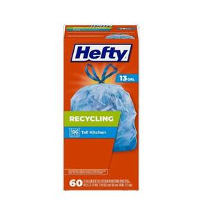 Hefty Recycling Trash <b>Bags</b>, Blue, 13 Gallon, 60 Count - Product Image 1