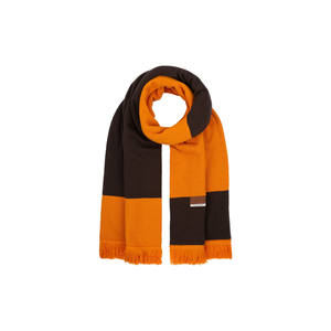 Unisex Orange Acrylic Shawl Soft Thick Burlap <b>Knitted</b> <b>Scarf</b> with Color Block and Tassel Detail - Product Image 1
