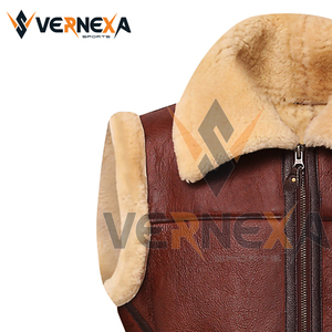 Haute qualité à la mode hiver chaud en peau de mouton gilet fausse fourrure en cuir véritable peau de mouton respirant sans manches toile vêtements d'extérieur - Product Image 6
