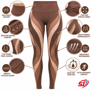 Leggings de compression personnalisés pour femmes en polyester extensible, à blocs de couleur, avec ruban Canyon, taille haute, pour la gym et la course, Printemps/Automne - Product Image 4