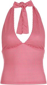 บราออกกำลังกายแบบไร้ตะเข็บสำหรับผู้หญิงเสื้อครอปแบบคล้องคอพร้อมชั้นวางในตัวลายพื้นแห้งเร็ว - Product Image 5