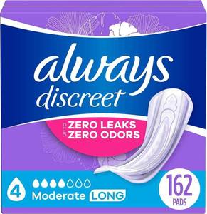 Coussinets d'incontinence pour adultes toujours discrets pour femmes, absorption modérée, longue longueur, coussinets post-partum, 162 CT - Product Image 2