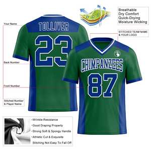Design moderne avec broderie personnalisée Maillot de football américain léger et respirant en polyester vert Kelly et royal - Product Image 2