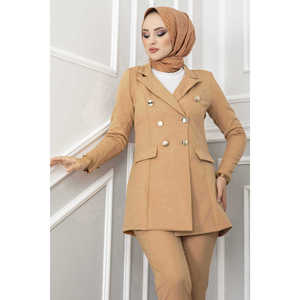 Conjunto de Hijab para Mujer de Oficina con Detalle de Cuello de Pañuelo en Color Latte para la Temporada de Otoño - Product Image 2