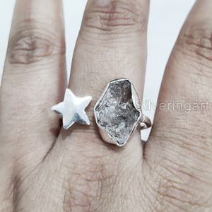 Anillo de Plata de Ley 925 con Diamante Herkimer Natural en Bruto, Ajustable, con Forma de Estrella, para Mujer, Joyería de Piedra Natural, Regalo de Navidad - Product Image 4