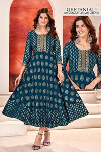 Designer Heavy Faux Georgette <strong>Anarkali</strong> Gown Foil Gold Print Best Price Wedding Party Wear for Indian <strong>Pakistani</strong> Cotton Lining - Product Image 6