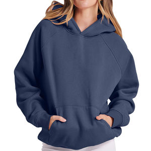 Sweats à capuche personnalisés 100% coton femmes pull uni surdimensionné Streetwear 300gsm poids lourd goutte épaule sweats à capuche pour les femmes - Product Image 2