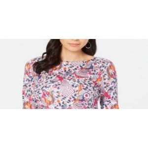 Top da Donna Charter Club XL in Cotone Pima Stampato con Scollo a Barca, Fantasia Floreale Multicolore, Asimmetrico, con Logo Ricamato, in Maglia Satinata - Product Image 2