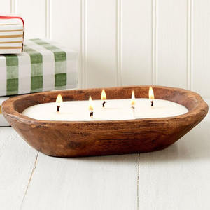 Bol à bougie en bois de mangue au design unique fini naturel pour la décoration de table de bureau à domicile - Product Image 6