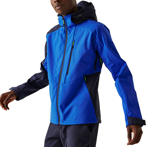 Chaqueta Softshell de color azul para hombre, chaqueta Softshell impermeable con capucha, logotipo bordado, chaqueta Softshell impermeable con cremallera - Product Image 1