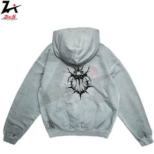 Sweat à capuche punk personnalisé lavé à la main peint à l'aérographe teint à la main 100% coton OEM/ODM Streetwear personnalisé aspect vintage vieilli - Product Image 2