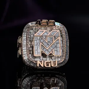 Luxury iced out hip hop vvs moissanite baguette <b>ring</b> 925 sterling silver championship <b>men</b> jewelry - Product Image 1