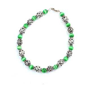 925 Sterling Silver <b>Bracelet</b> with Cat's Eye Jade Stone <b>Ball</b> Shape for Gift - Product Image 2