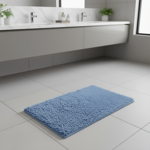 Tapis de bain RICCIO bleu clair (80x50cm) modèle 17874 complétant la décoration de salle de bain en quartz blanc - Product Image 3