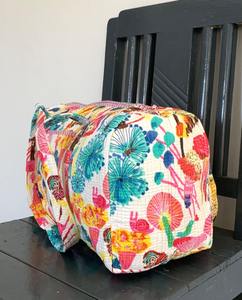 Handmade Durable Eco-Friendly Cotton <b>Block</b> Print White Floral Casual Weekender Duffle Bag Shopping/Travel/Gym <b>Yoga</b> Quilted Large - Product Image 2