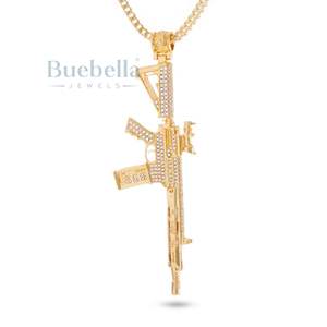 Collier Homme M4 Plaqué Or 18K Pendentif Moissanite Style Hip Hop Glacé Bling Chaîne Tendance pour Streetwear Collier Tendance - Product Image 1