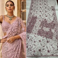Saree Kain Sutra Georgette Spesial Hari Valentine, Multi Warna, Bordir Payet Multi Warna, Anti Kusut, Dapat Dibalik