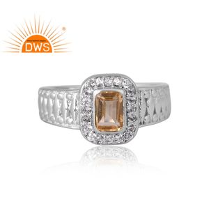 แหวนพลอยบุษราคัมธรรมชาติชุบเงินแพลเลเดียม925ดีไซน์รูปแบบใหม่ผู้ผลิตเครื่องประดับแบบกำหนดเอง - Product Image 3