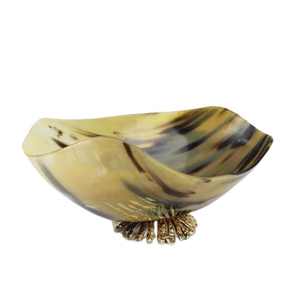 Cuenco decorativo auténtico para cuerno de búfalo, cuenco para afeitar y servir hecho a mano Real de tamaño mediano con borde de Metal, artesanía ecológica - Product Image 1