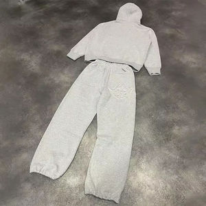 Ensemble sweat-shirt surdimensionné et pantalon de survêtement ample à jambe droite avec logo personnalisé |   Survêtement unisexe de qualité supérieure, vente en gros - Product Image 4